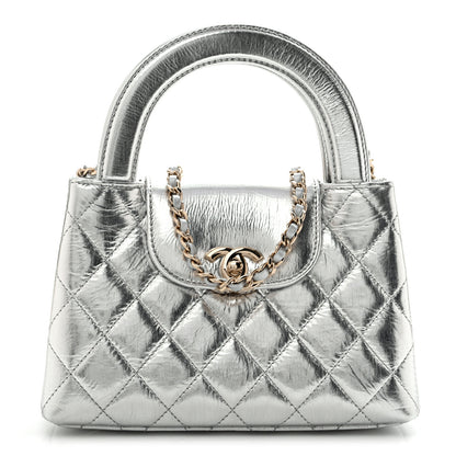 Chanel Metallic Aged Calfskin Quilted Nano Kelly Shopper Silvery 1 of 14