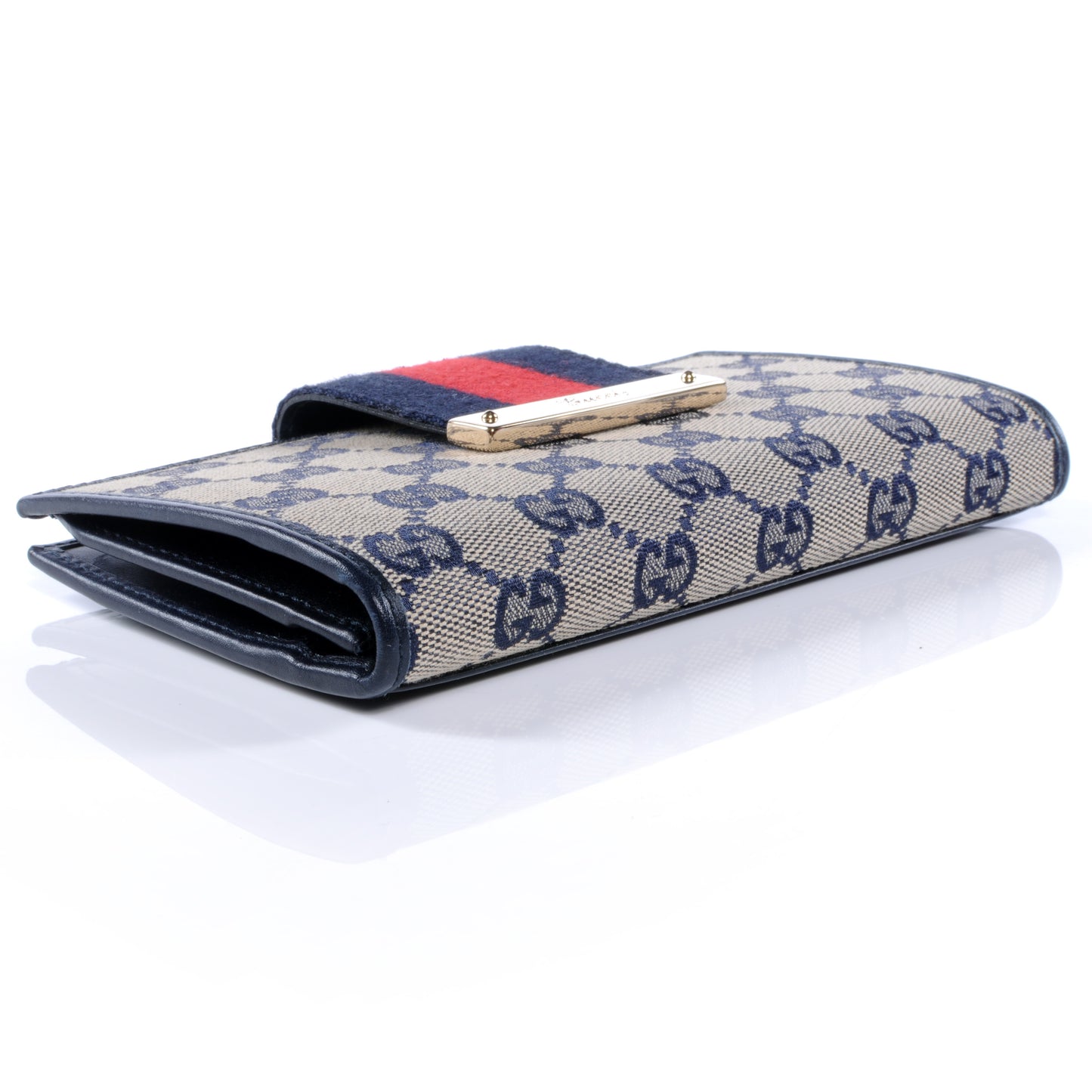 Monogram Calfskin Ladies Web Continental Wallet Beige Blue