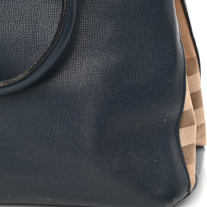 Burberry Calfskin House Check Medium Banner Tote Ink Blue 17 of 18