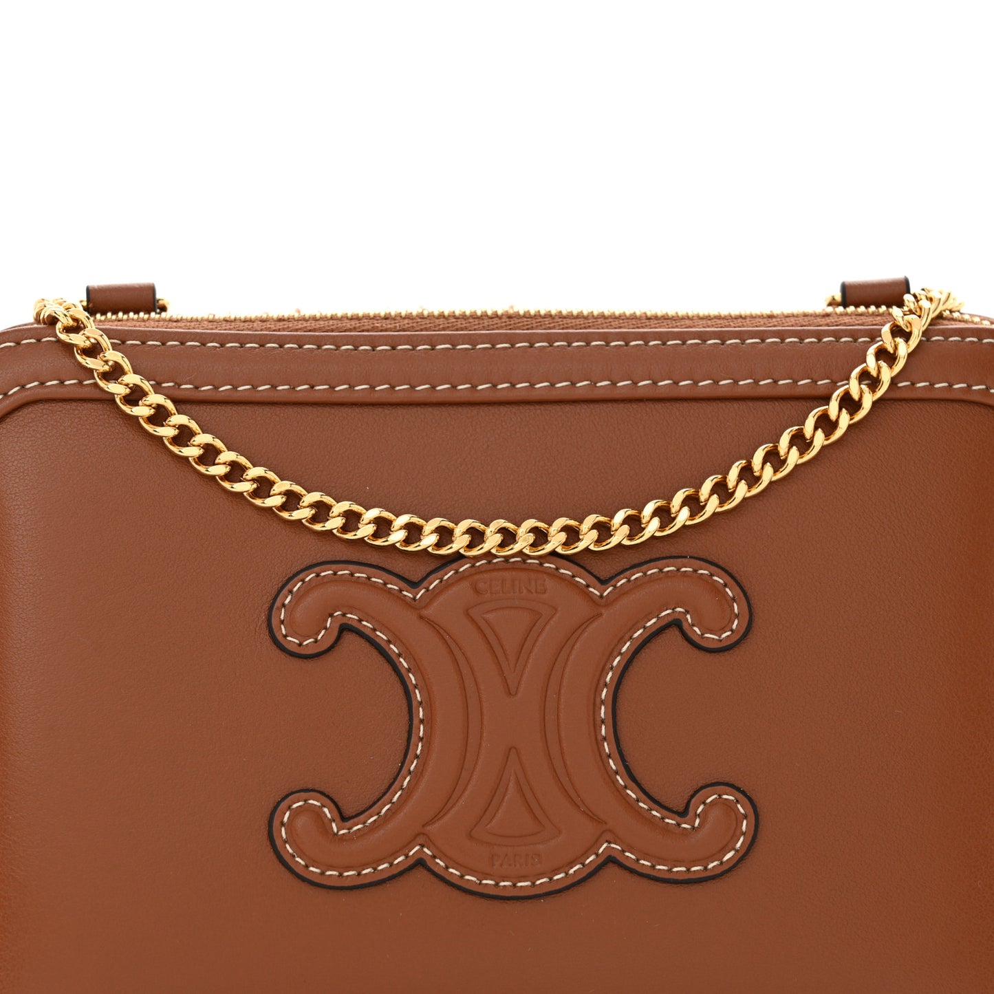 Smooth Calfskin Cuir Triomphe Clutch on Chain Tan