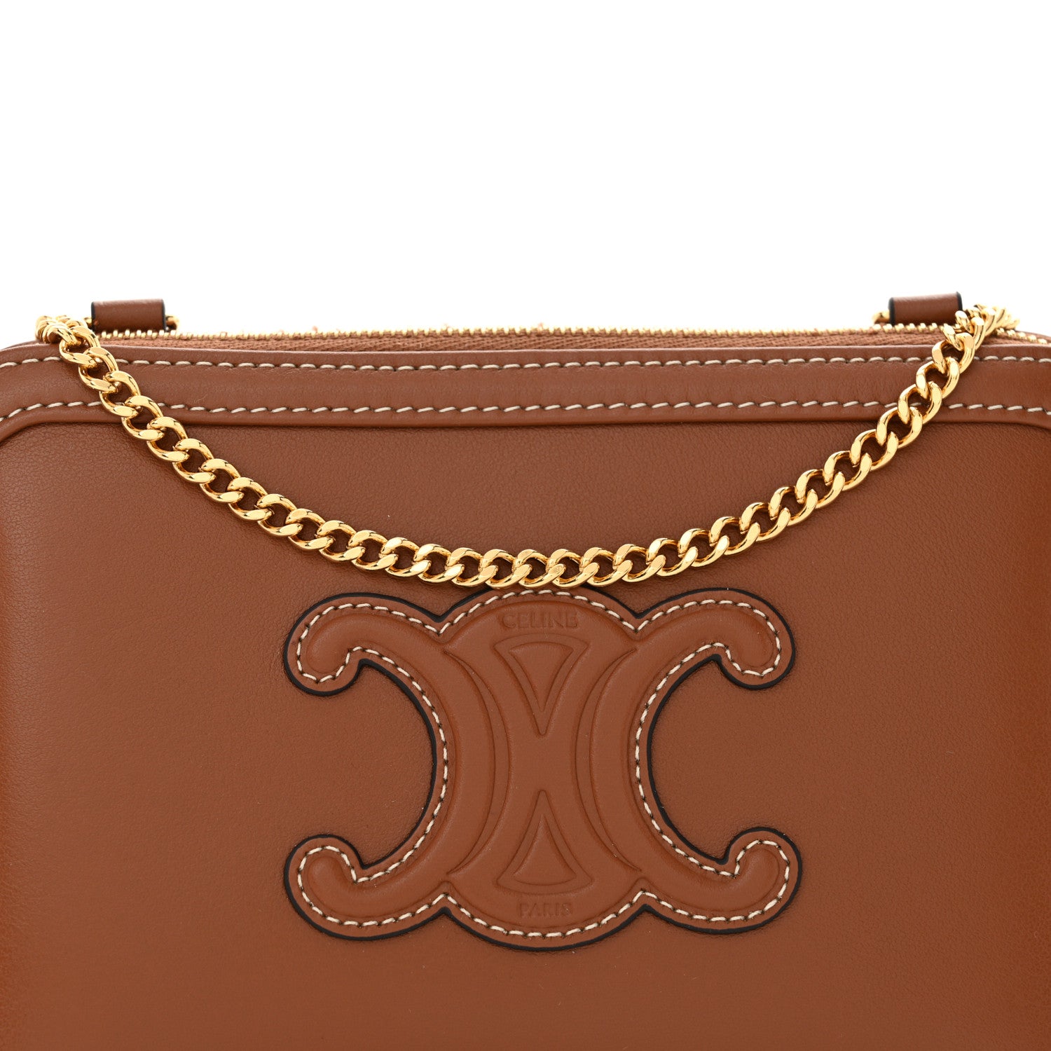 Celine Smooth Calfskin Cuir Triomphe Clutch on Chain Tan 8 of 11