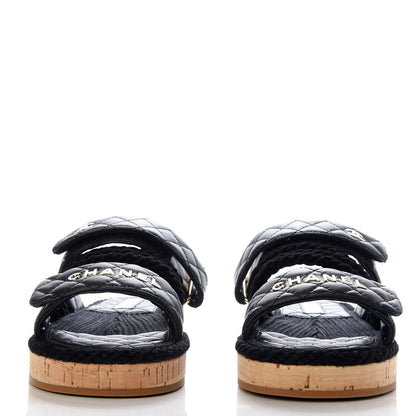 Chanel Cord Lambskin Quilted Logo Mules 37 Black 2 of 10