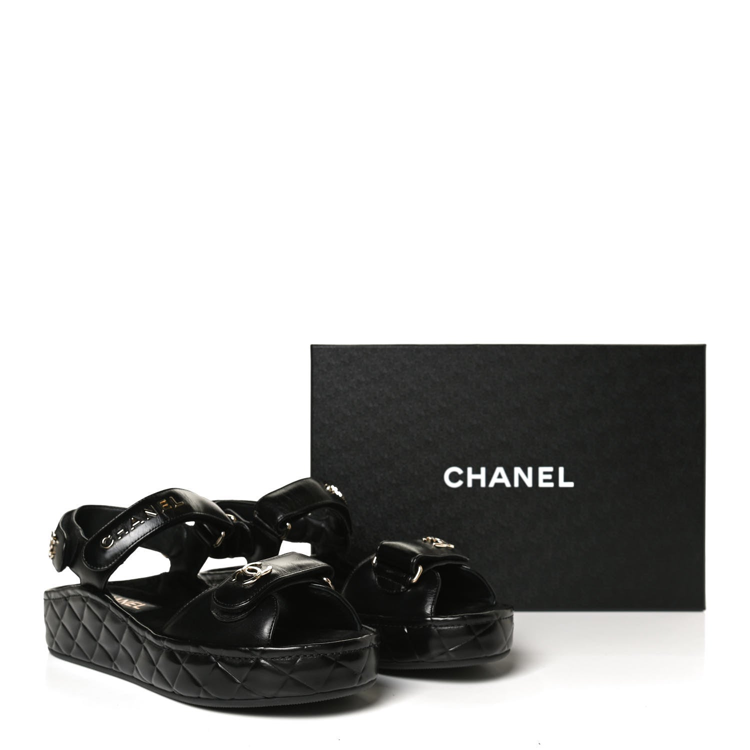 Chanel Shiny Calfskin Logo Platform Sandals 38 Black 13 of 13
