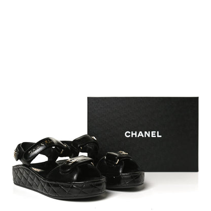 Chanel Shiny Calfskin Logo Platform Sandals 38 Black 13 of 13