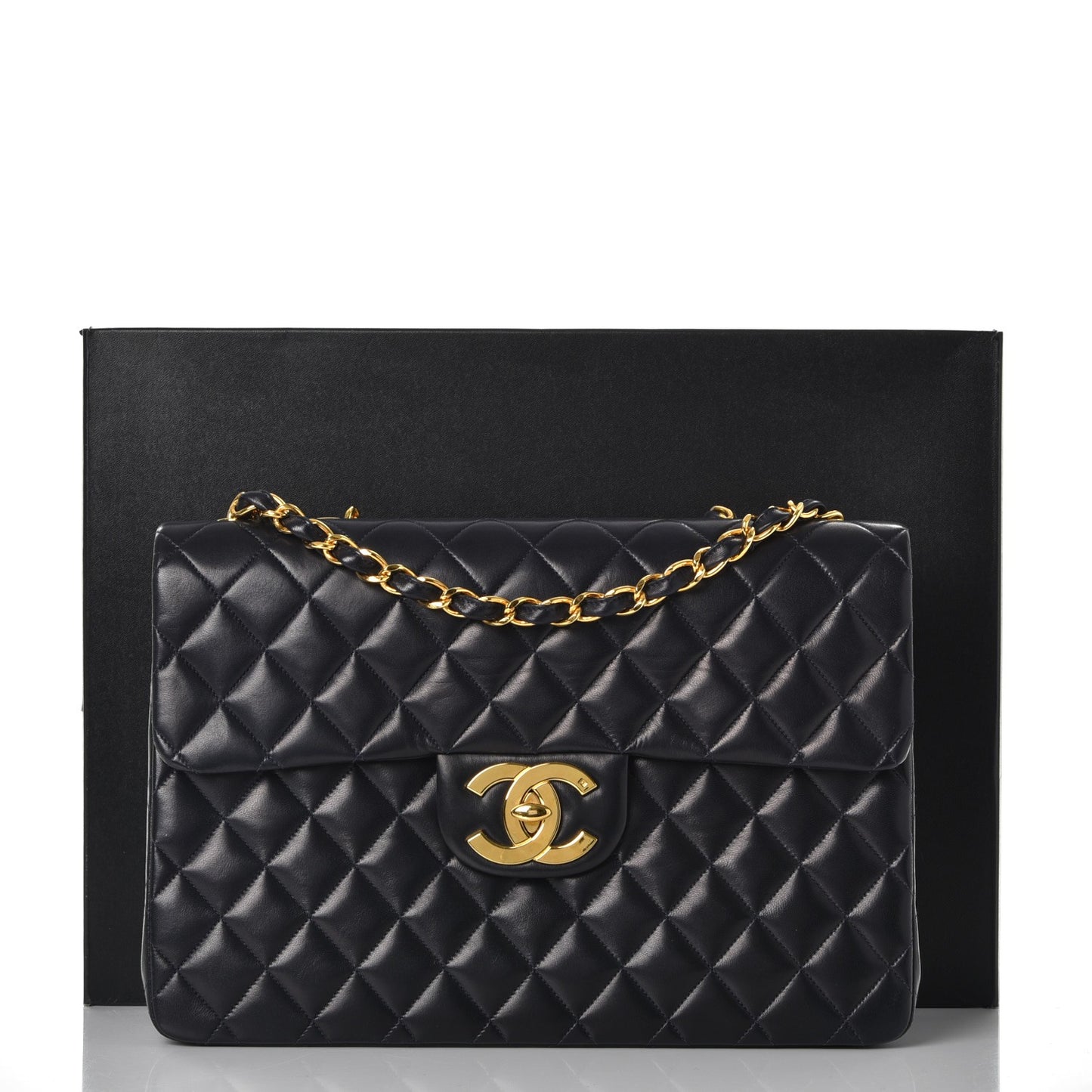 Lambskin Quilted XL Jumbo Single Flap Navy