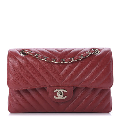 Chanel Caviar Chevron Quilted Small Double Flap Dark Red 1 of 10