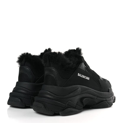 Balenciaga Fabric Mesh Faux Fur Triple S Sneakers 41 Black 4 of 5