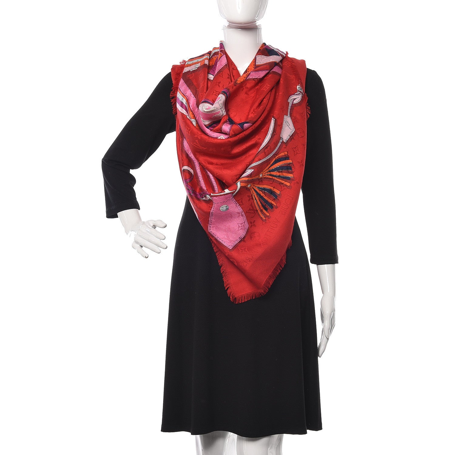 Louis Vuitton Silk Monogram All That's Straps Scarf Shawl Rouge 2 of 7