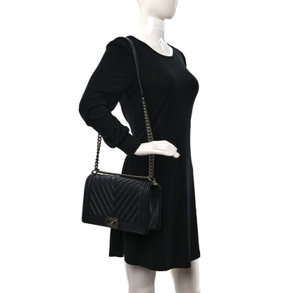 Chanel Lambskin Chevron Quilted New Medium Boy Flap Black 2 of 10