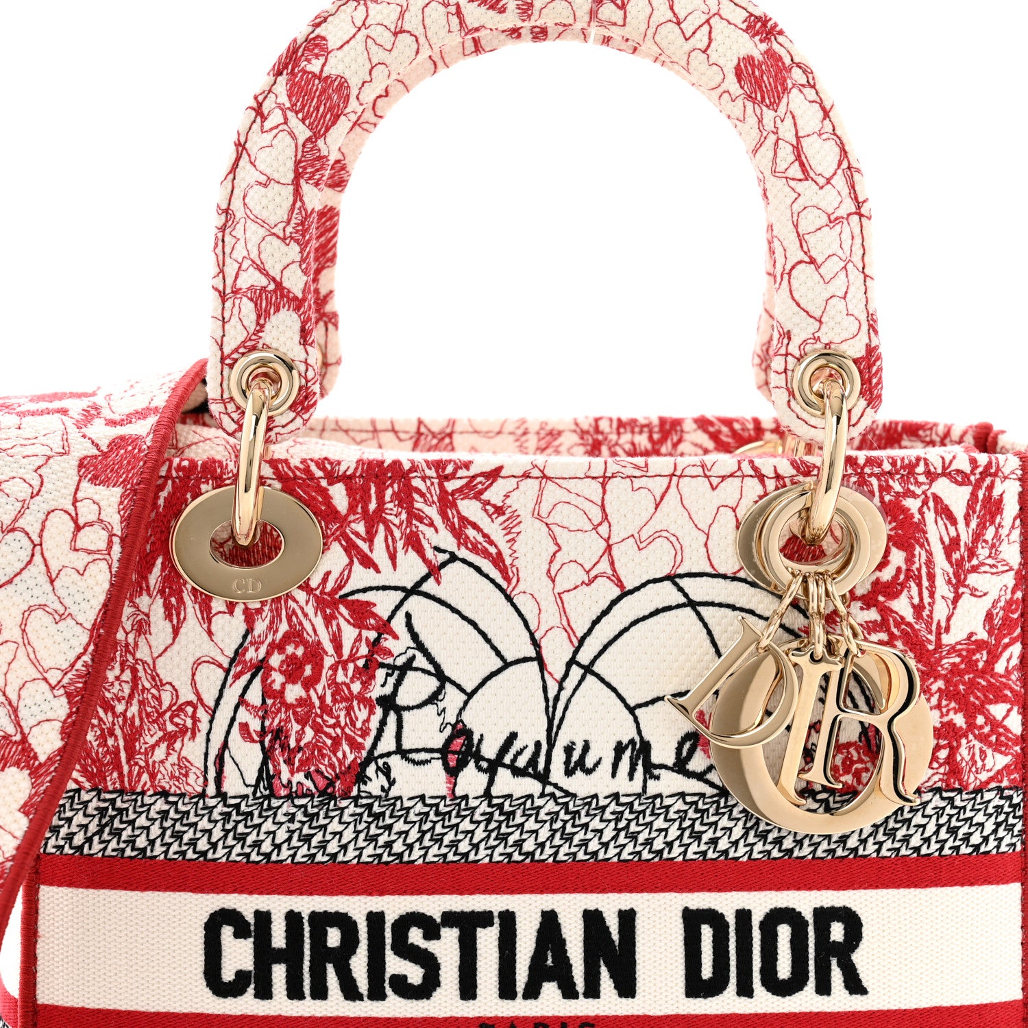Christian Dior Canvas Embroidered Medium Dioramour D-Royaume Lady D-Lite Red Multicolor 8 of 12