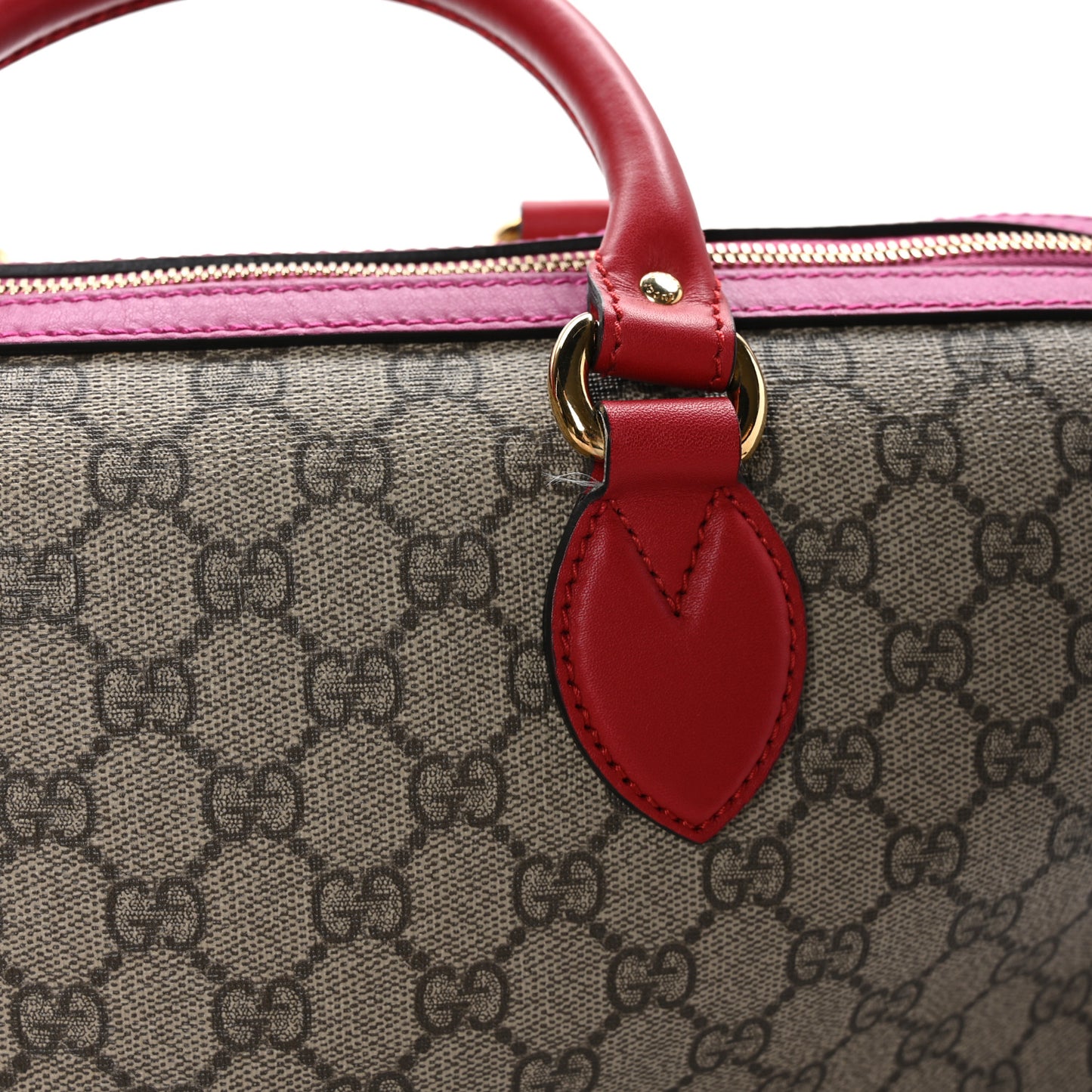GG Supreme Monogram Medium Boston Beige Hibiscus Red New Rosette