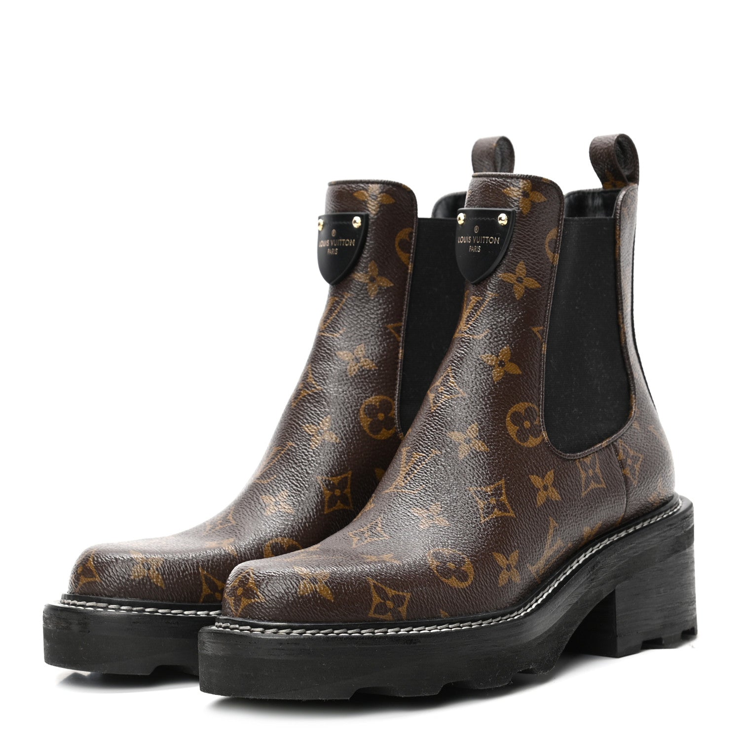 Louis Vuitton Patent Monogram LV Beaubourg Ankle Boots 38 Black 3 of 8