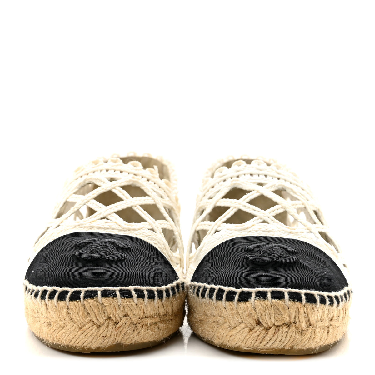 Chanel Woven Fabric Grosgrain CC Espadrilles 38 White Black 3 of 10