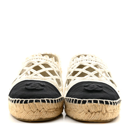 Chanel Woven Fabric Grosgrain CC Espadrilles 38 White Black 3 of 10
