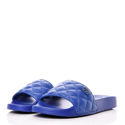 Chanel Lambskin Quilted CC Mules Sandals 36 Blue 3 of 9
