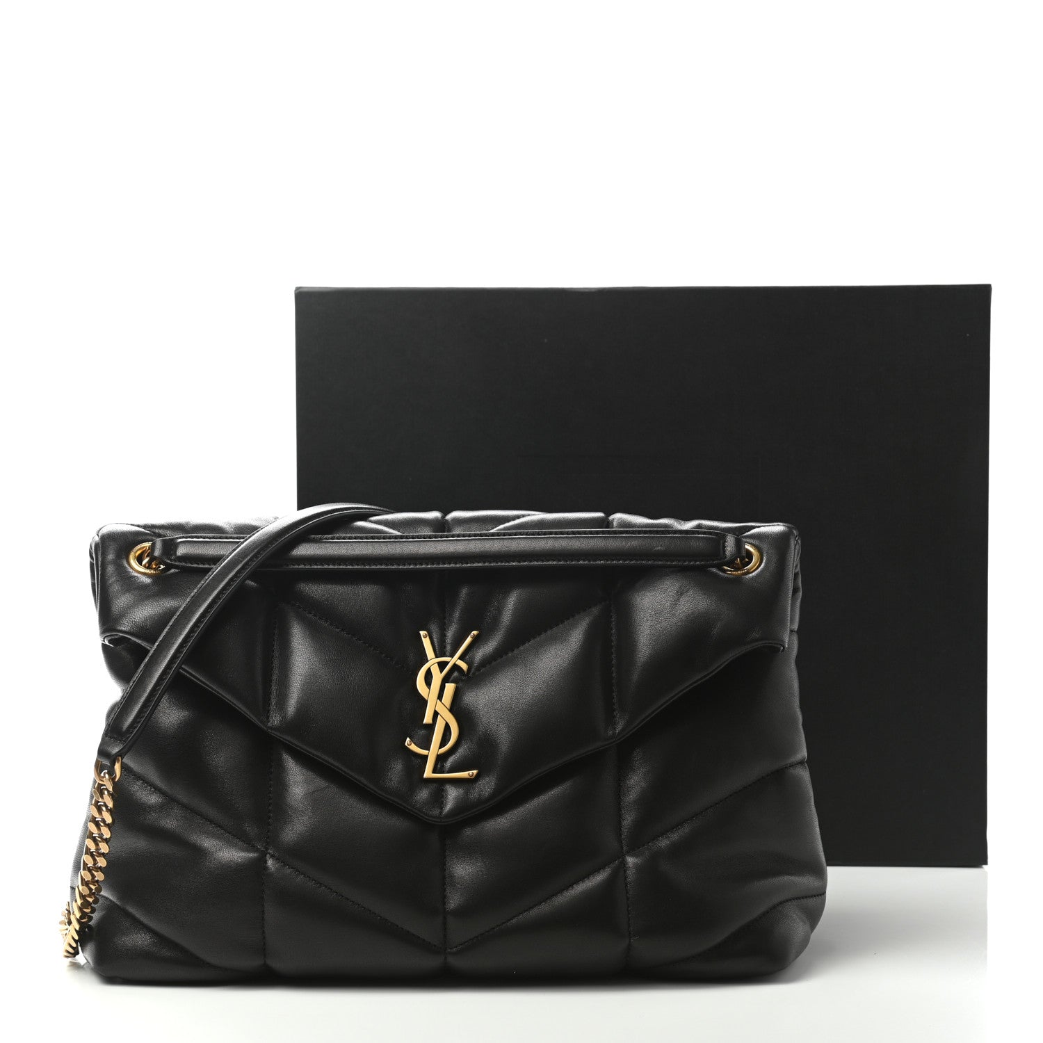 Saint Laurent Lambskin Quilted Medium Loulou Puffer Monogram Chain Satchel Black 11 of 11