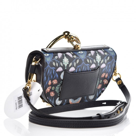 Calfskin Floral Print Small Nile Bracelet Minaudiere Bag Full Blue