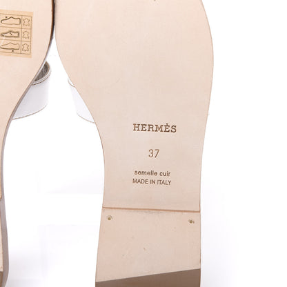 Hermes Box Calfskin Oran Sandals 37 White 7 of 9