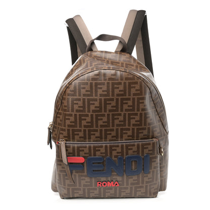 Fendi X FILA Glazed Fabric Vitello Century FF 1974 Mania Pouch Pocket Backpack Mogano Panna Blueberry 1 of 11