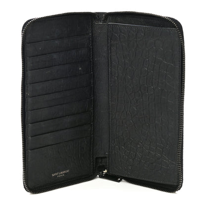Saint Laurent Crocodile Embossed Sheepskin Mens Zip Around Continental Wallet Black 5 of 14