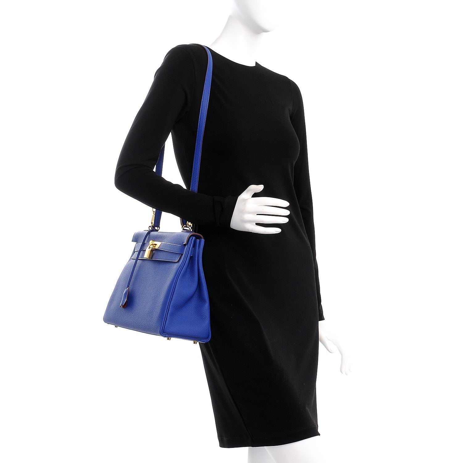 Hermes Togo Horseshoe Kelly Retourne 32 Bleu Electrique Rouge H 2 of 38
