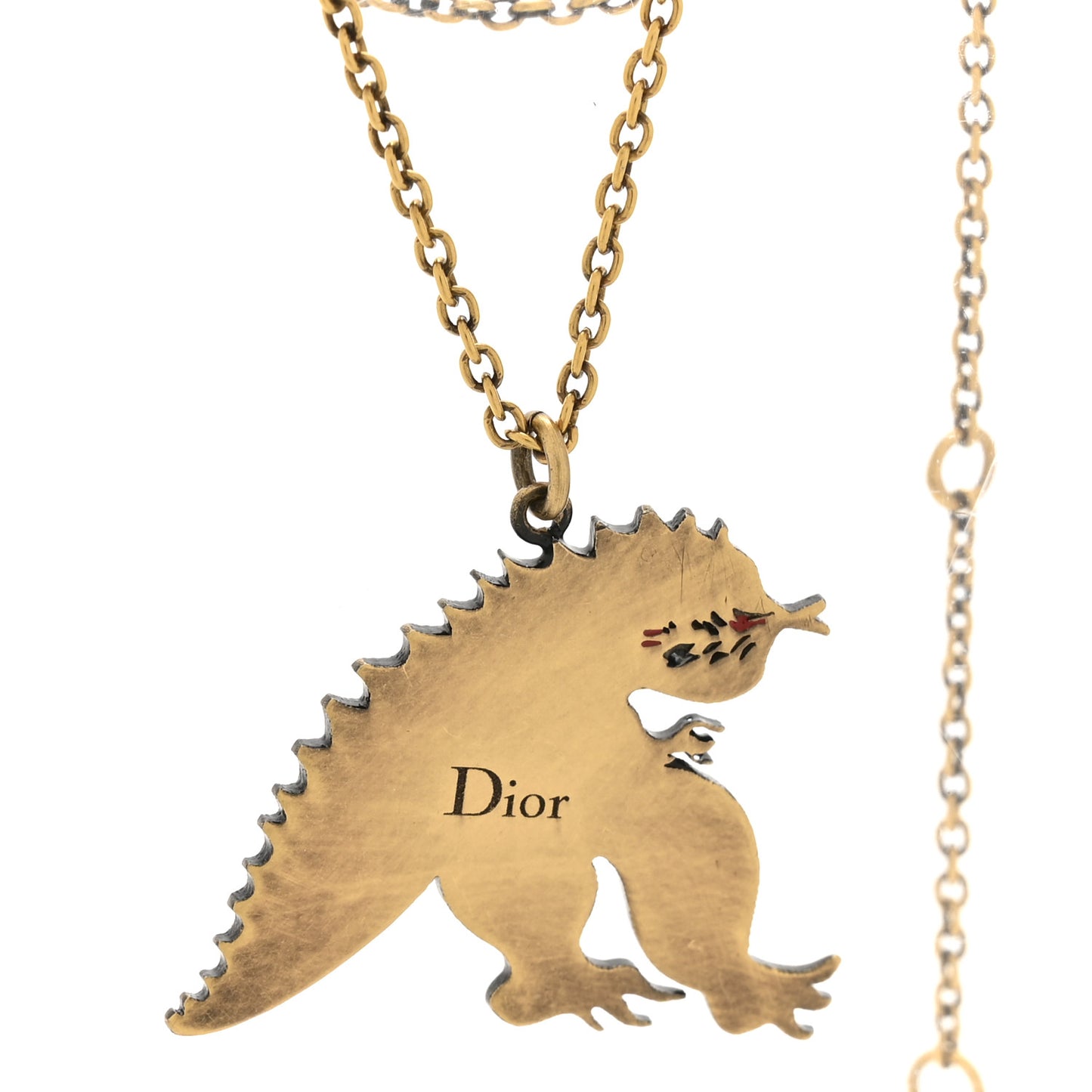 Metal Enamel Niki De Saint Phalle Dragon Necklace Gold Green