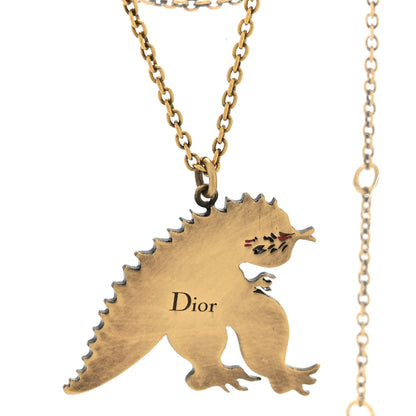 Christian Dior Metal Enamel Niki De Saint Phalle Dragon Necklace Gold Green 4 of 5
