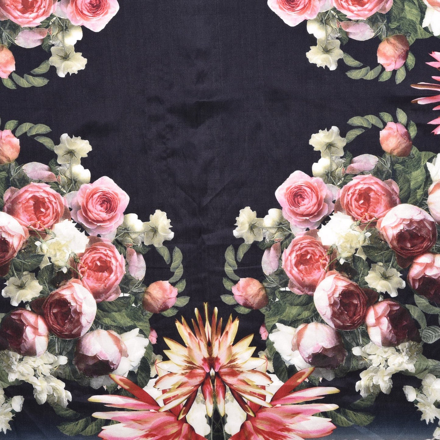 Cotton Silk Paradise Flowers Scarf Black