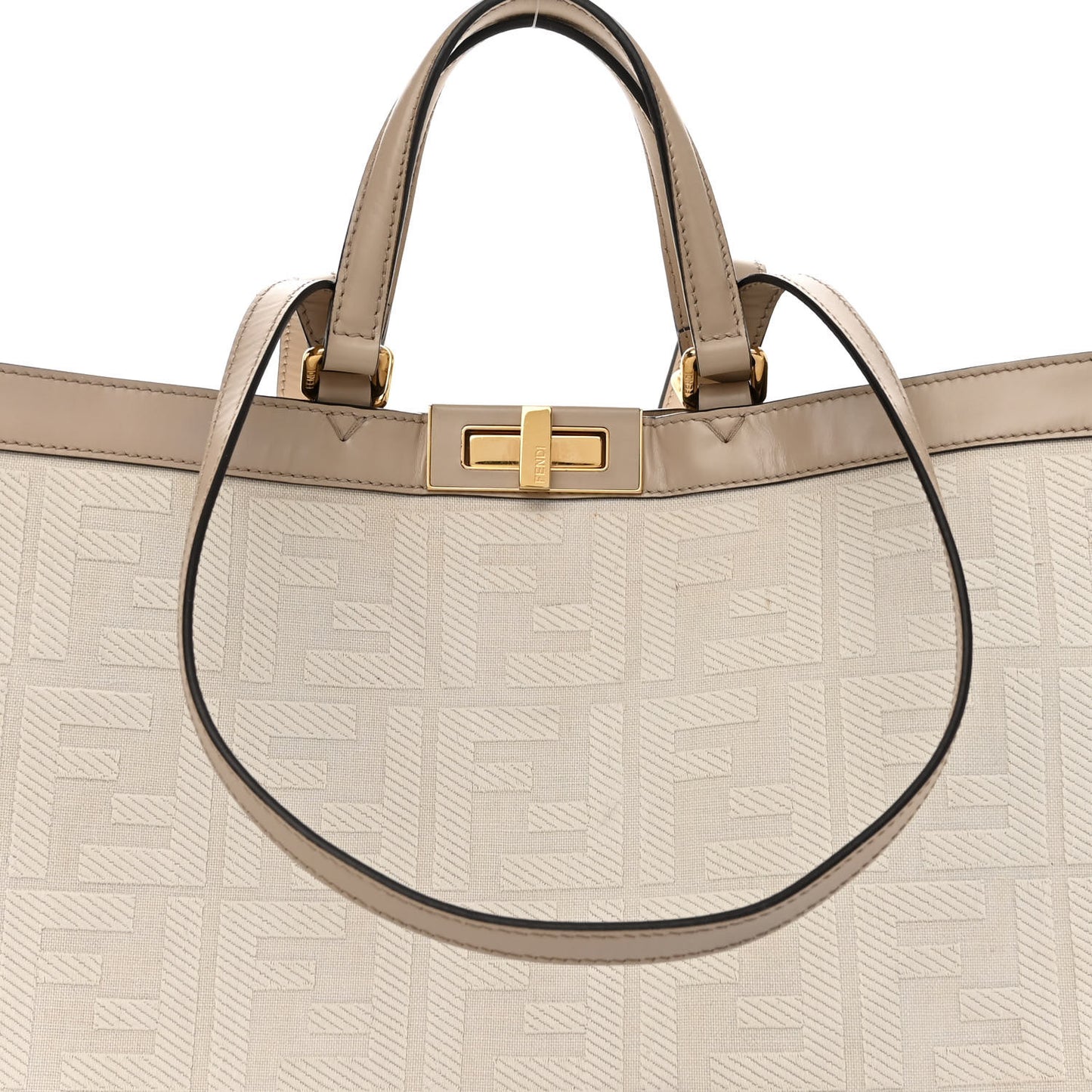 Canvas Vitello King FF Embroidered Medium Peekaboo X-Tote Poudre