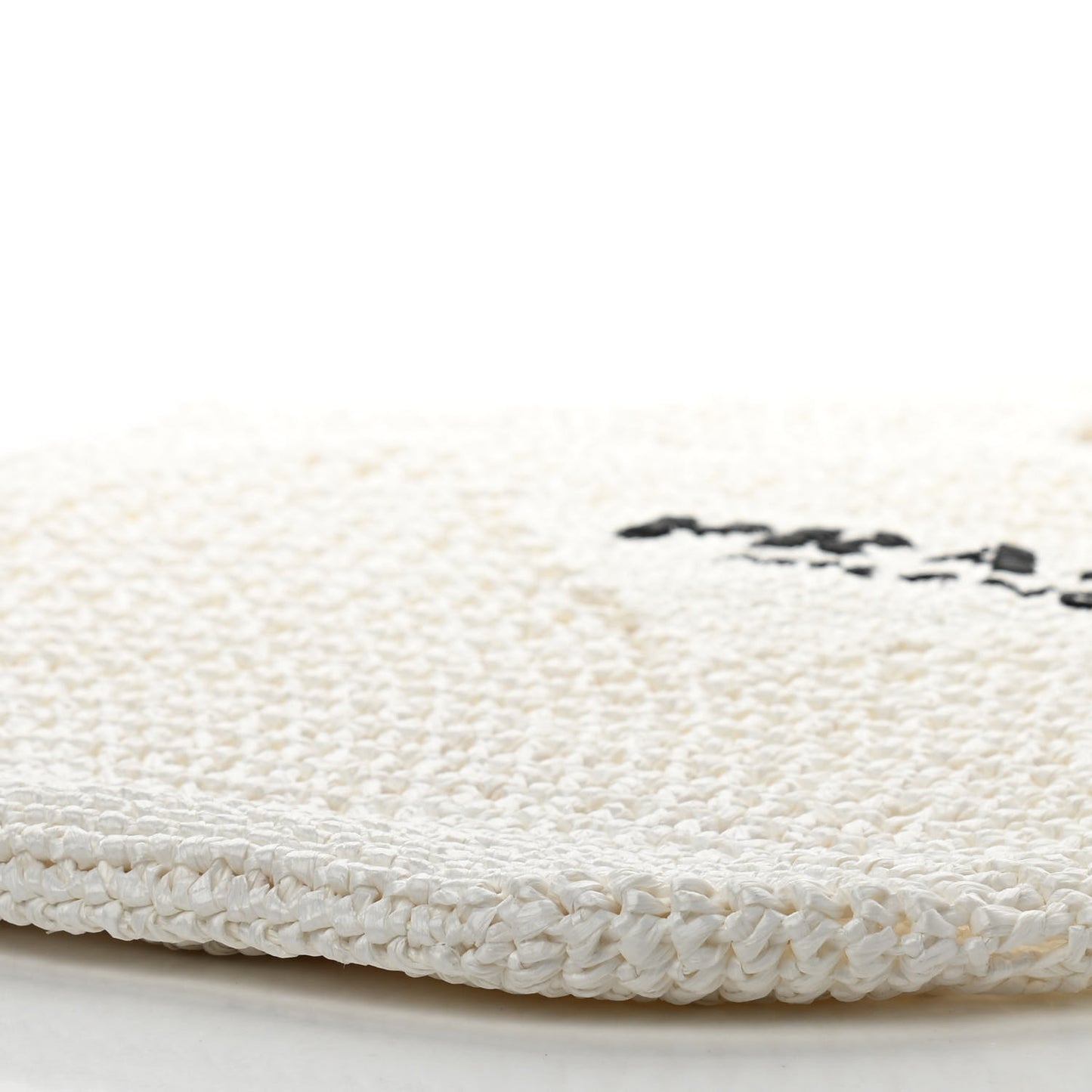 Yarn Raffia Effect Crochet Logo Embroidered Shopping Tote Bag White