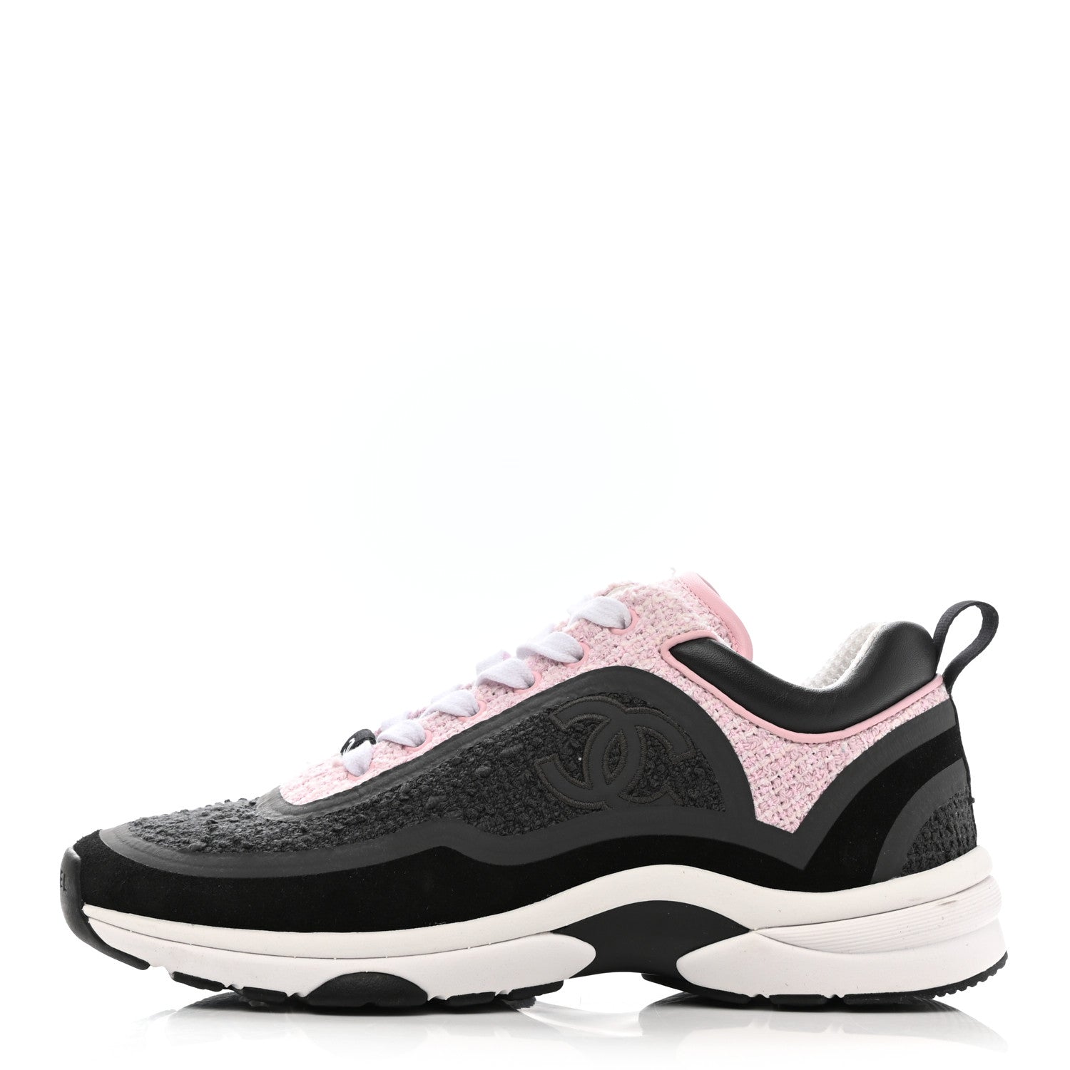 Chanel Tweed Suede Calfskin CC Sneakers 38 Gray Pink 1 of 8