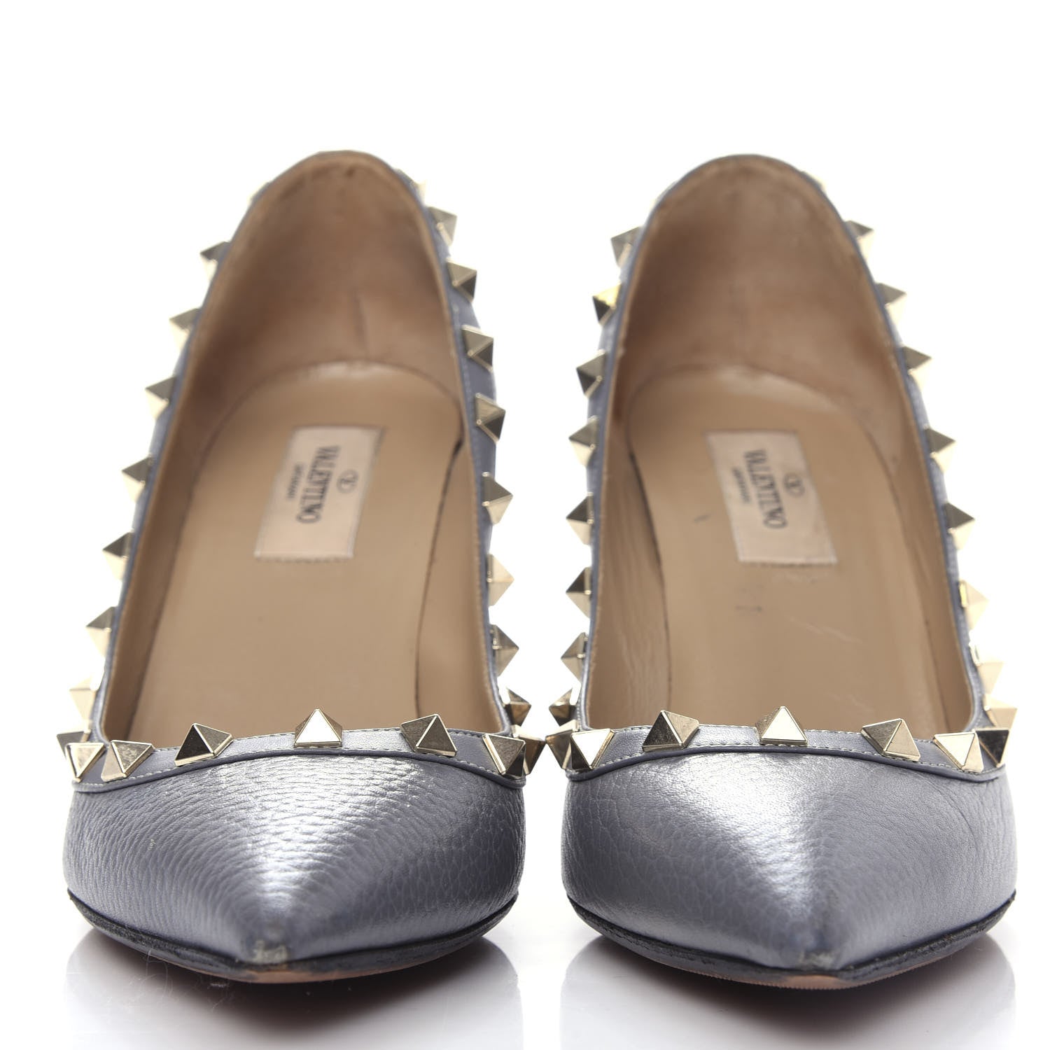 Valentino Garavani Pebbled Calfskin Rockstud 85mm Pumps 37.5 Light Stone 2 of 9