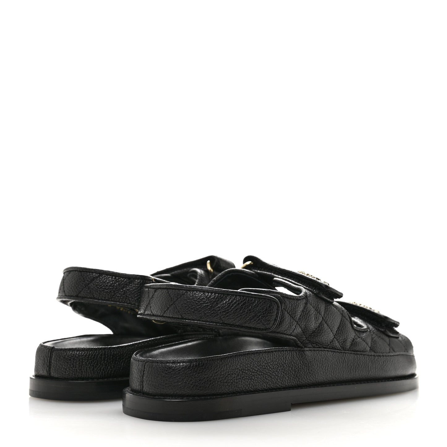 Grained Calfskin Velcro Dad Sandals 39 Black