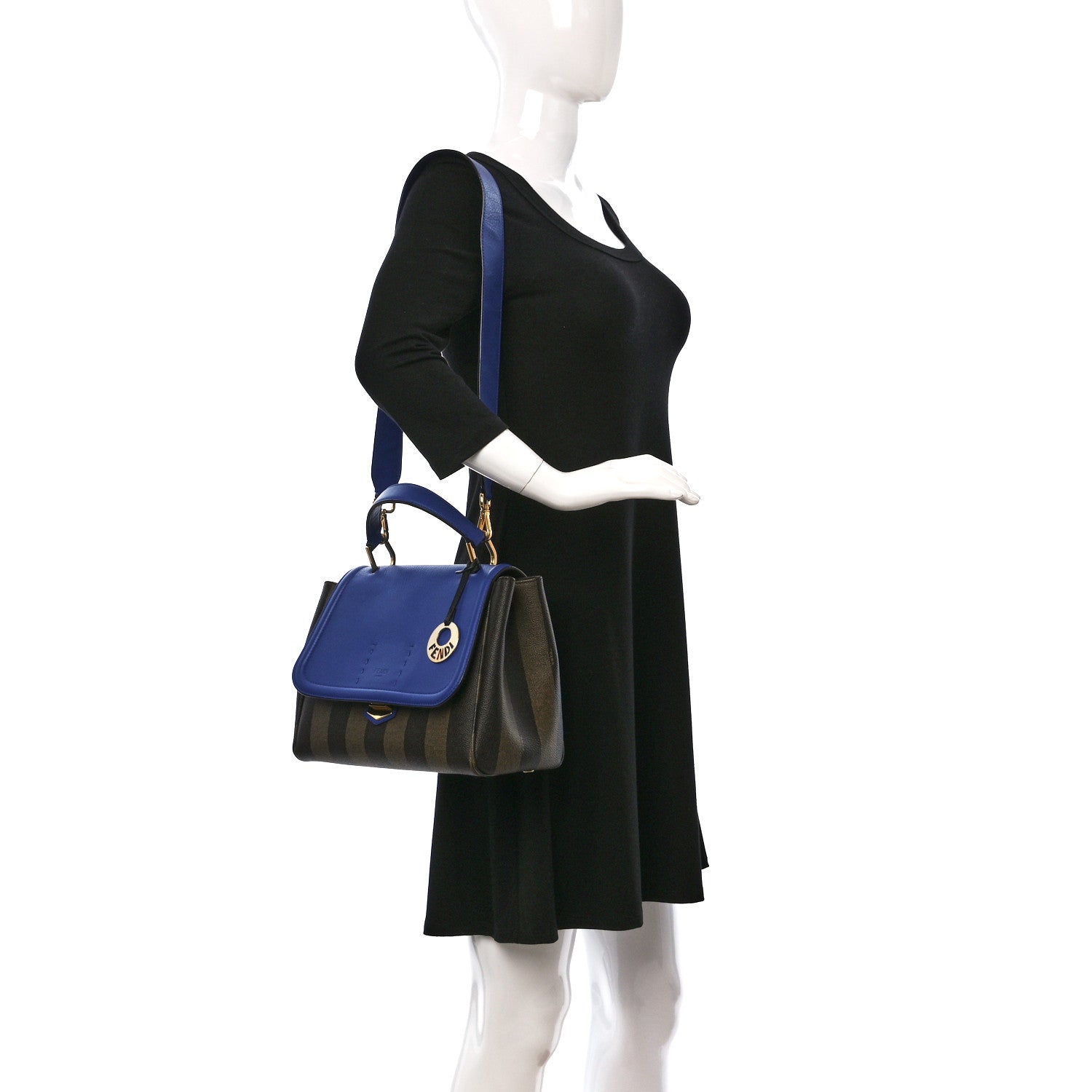 Fendi Pequin Spalmati Vitello Flamingo Shoulder Bag Tobacco Blue Neon 2 of 17