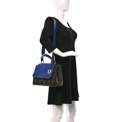 Fendi Pequin Spalmati Vitello Flamingo Shoulder Bag Tobacco Blue Neon 2 of 17