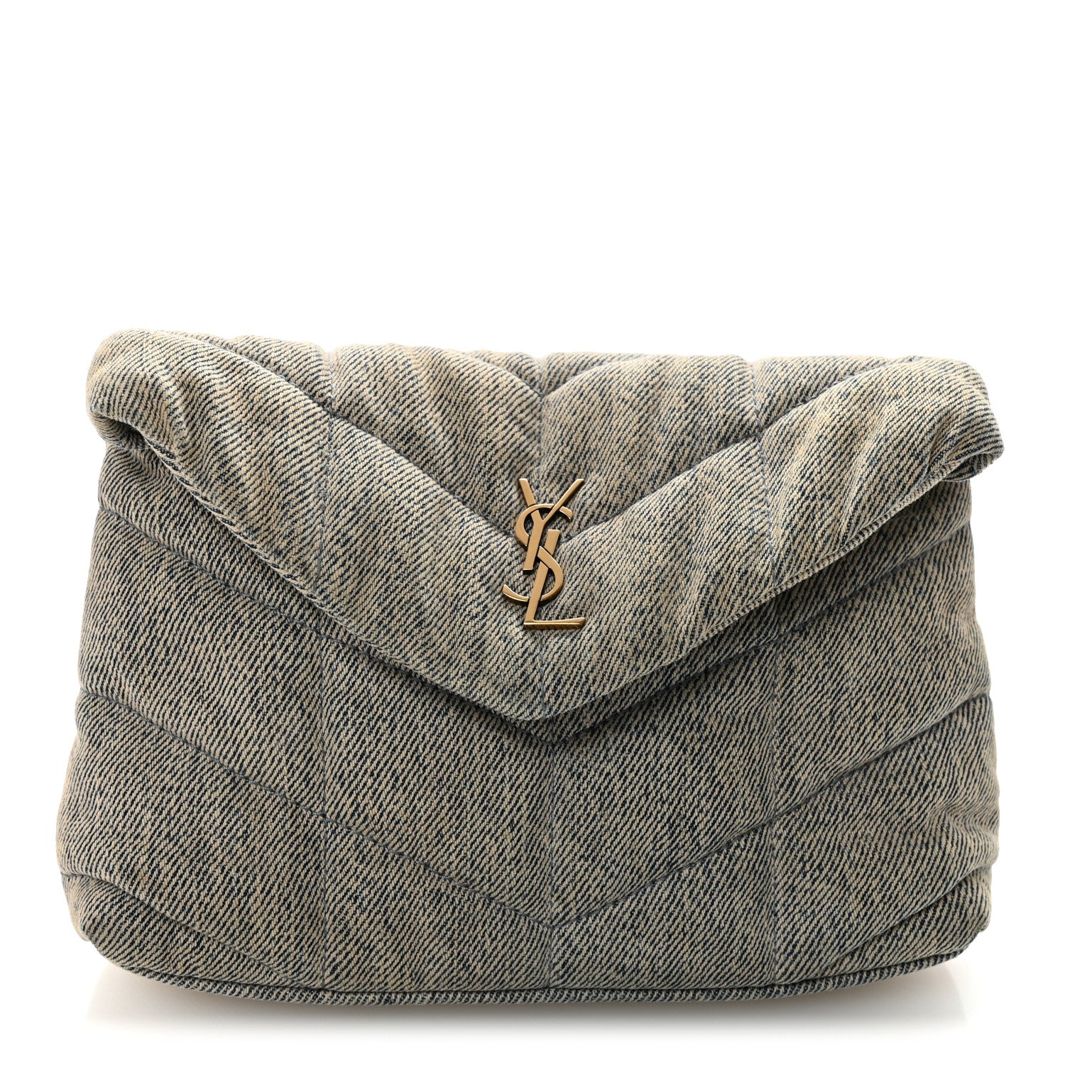 Saint Laurent Denim Quilted Monogram Loulou Puffer Pouch Clutch Blue Gray Light Azur 1 of 7