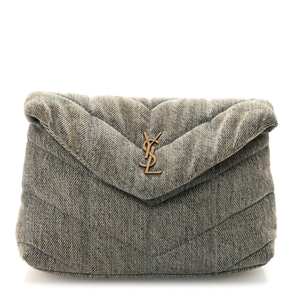 Saint Laurent Denim Quilted Monogram Loulou Puffer Pouch Clutch Blue Gray Light Azur 1 of 7