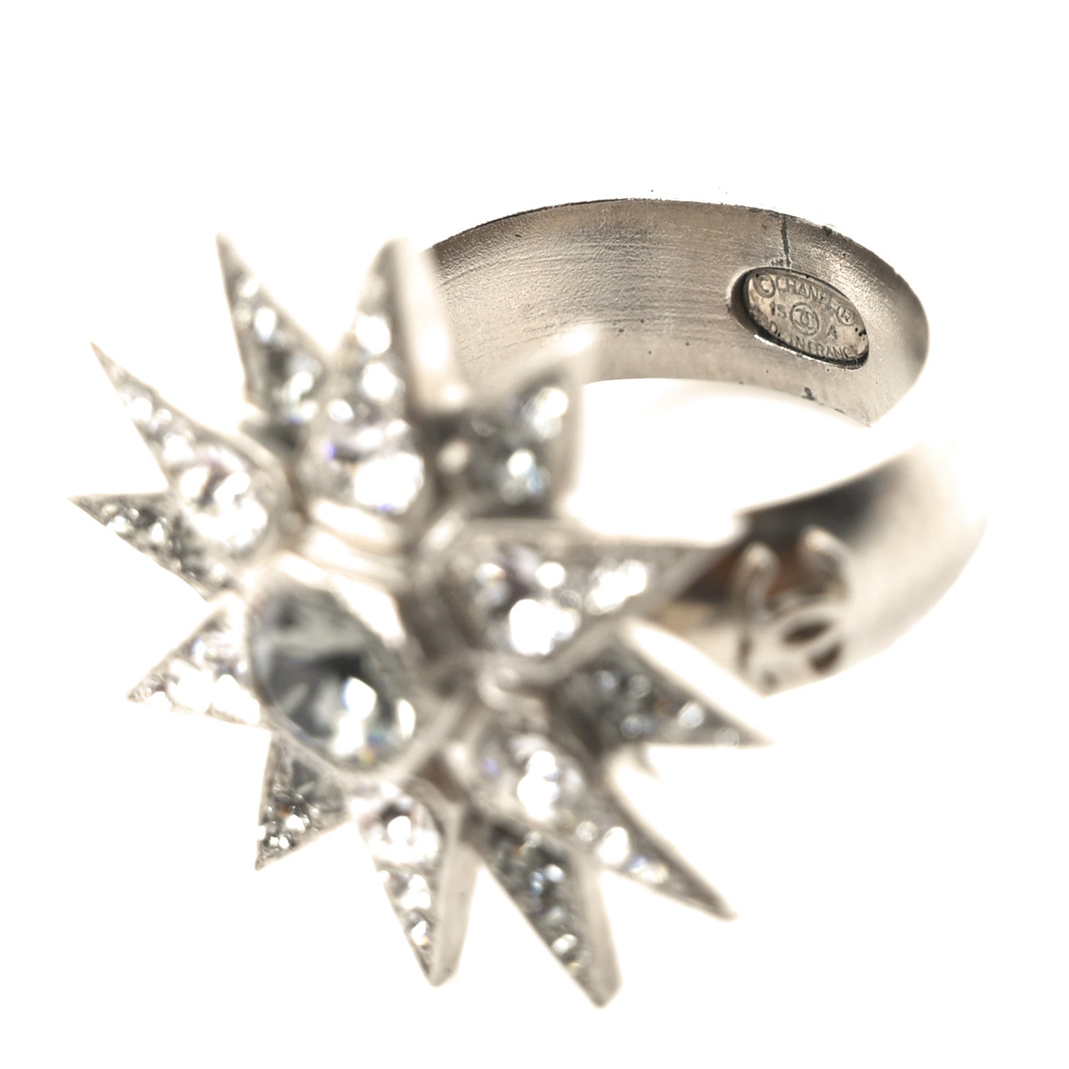 Chanel Metal Crystal CC Star Ring 50 5.5 Ruthenium 4 of 5
