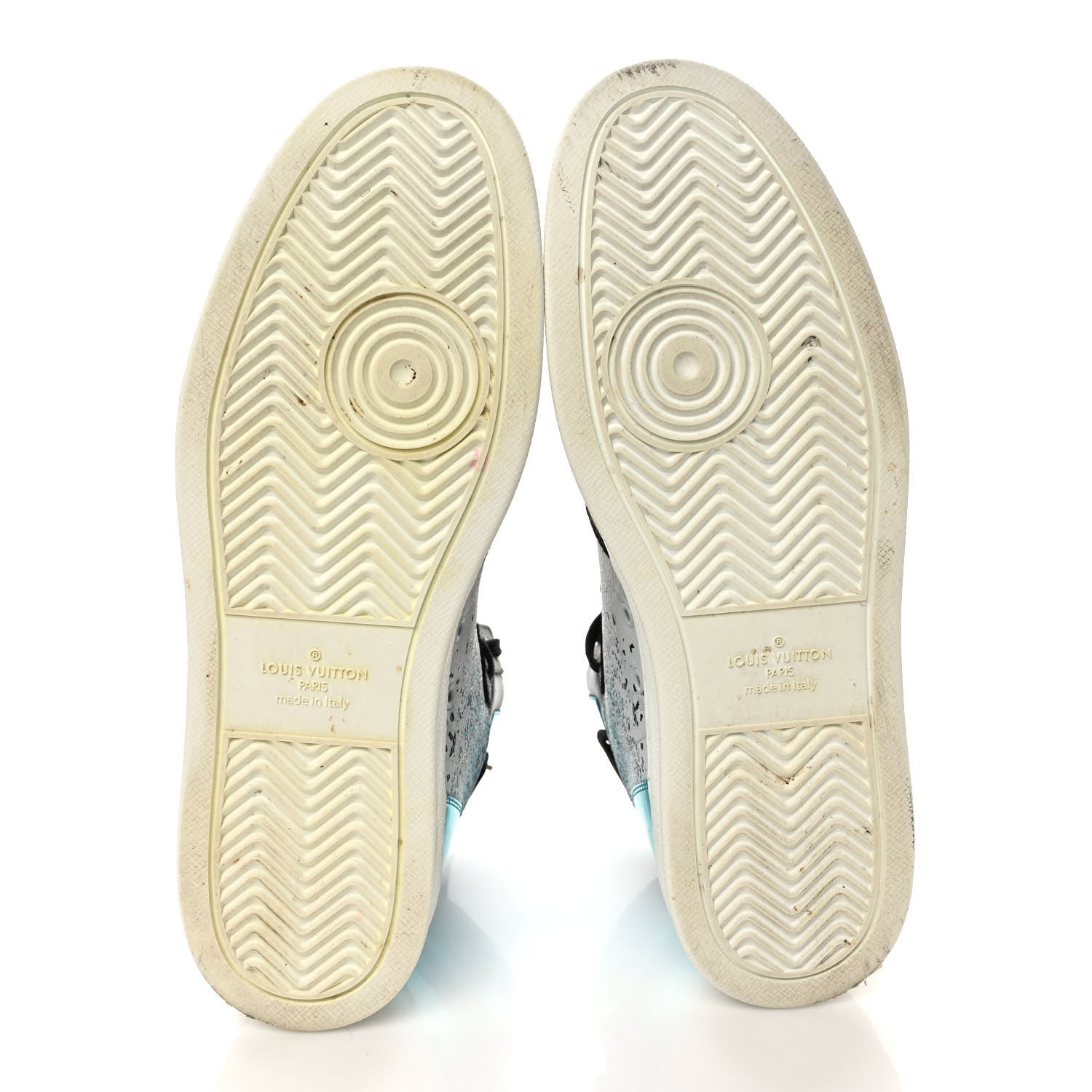 Louis Vuitton Metallic Calfskin Monogram Mens Rivoli High Top Sneakers 8.5 Blue Black 5 of 8
