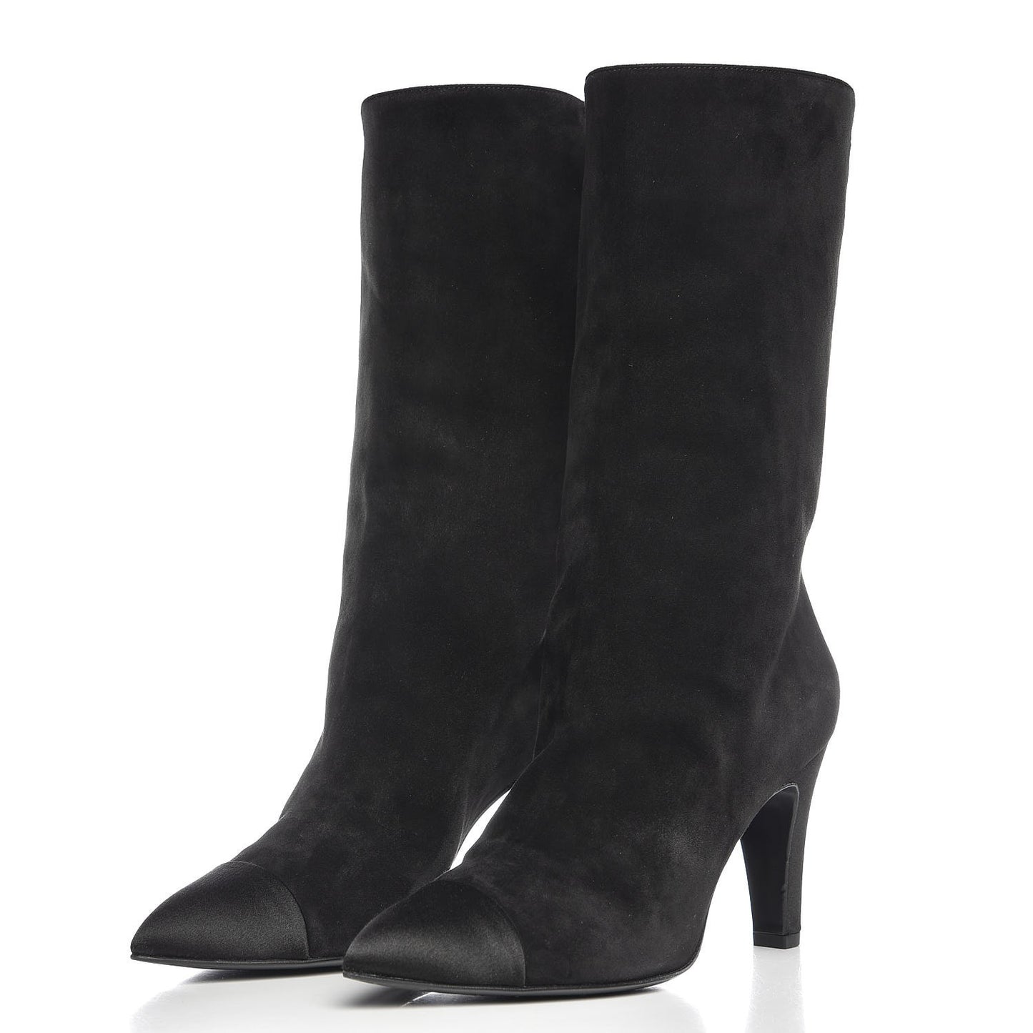 Suede Calfskin Satin Gabrielle Cap Toe Short Boots 38 Black