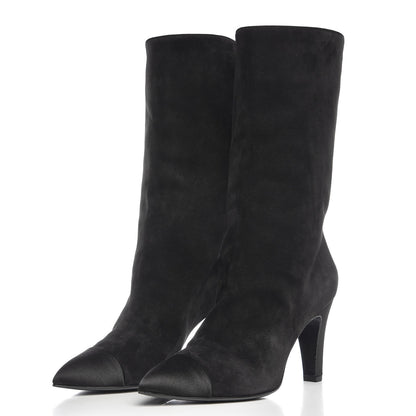 Chanel Suede Calfskin Satin Gabrielle Cap Toe Short Boots 38 Black 3 of 12
