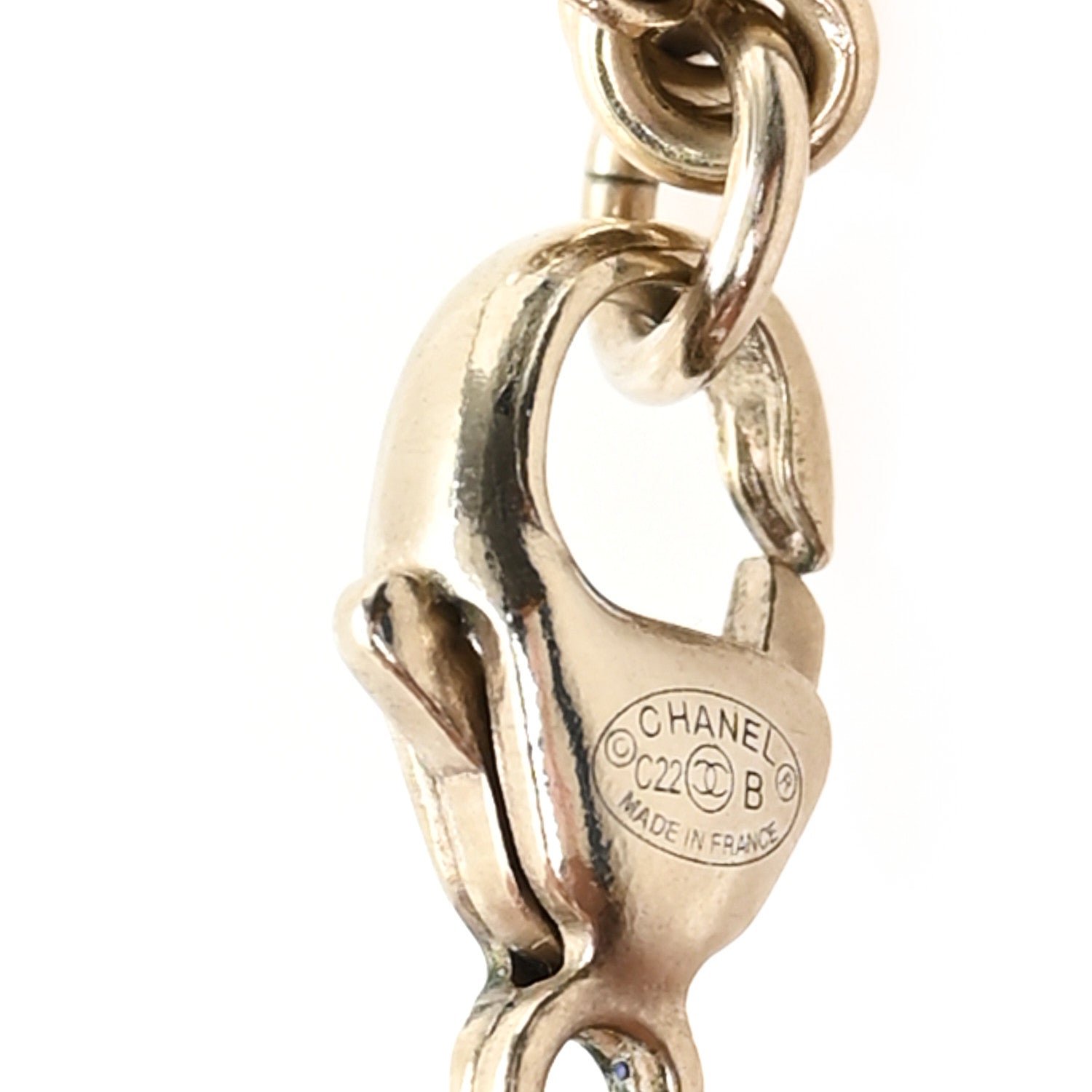 Chanel Crystal Pearl CC Heart Drop Pendant Necklace Silver 4 of 5