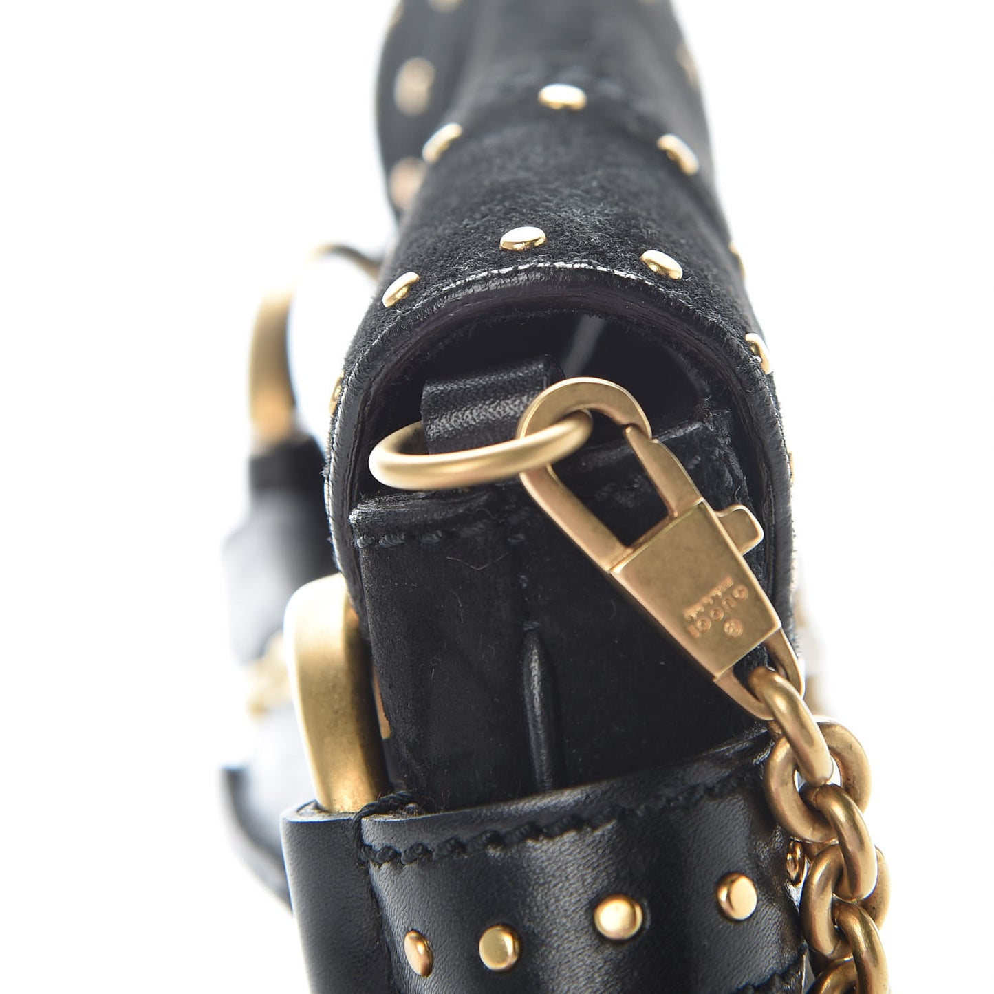 Suede Studded Horsebit Clutch Bag Black