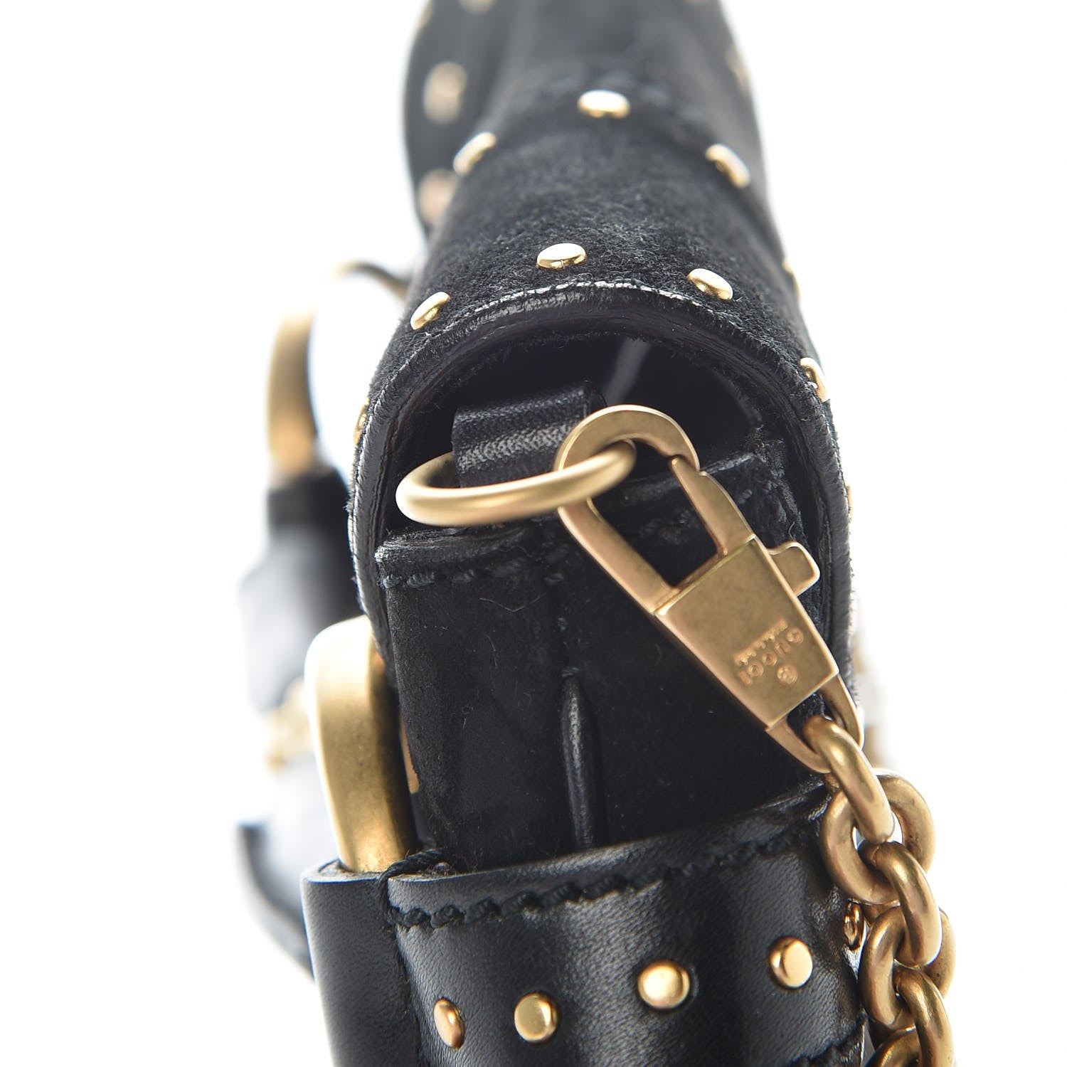 Gucci Suede Studded Horsebit Clutch Bag Black 12 of 17