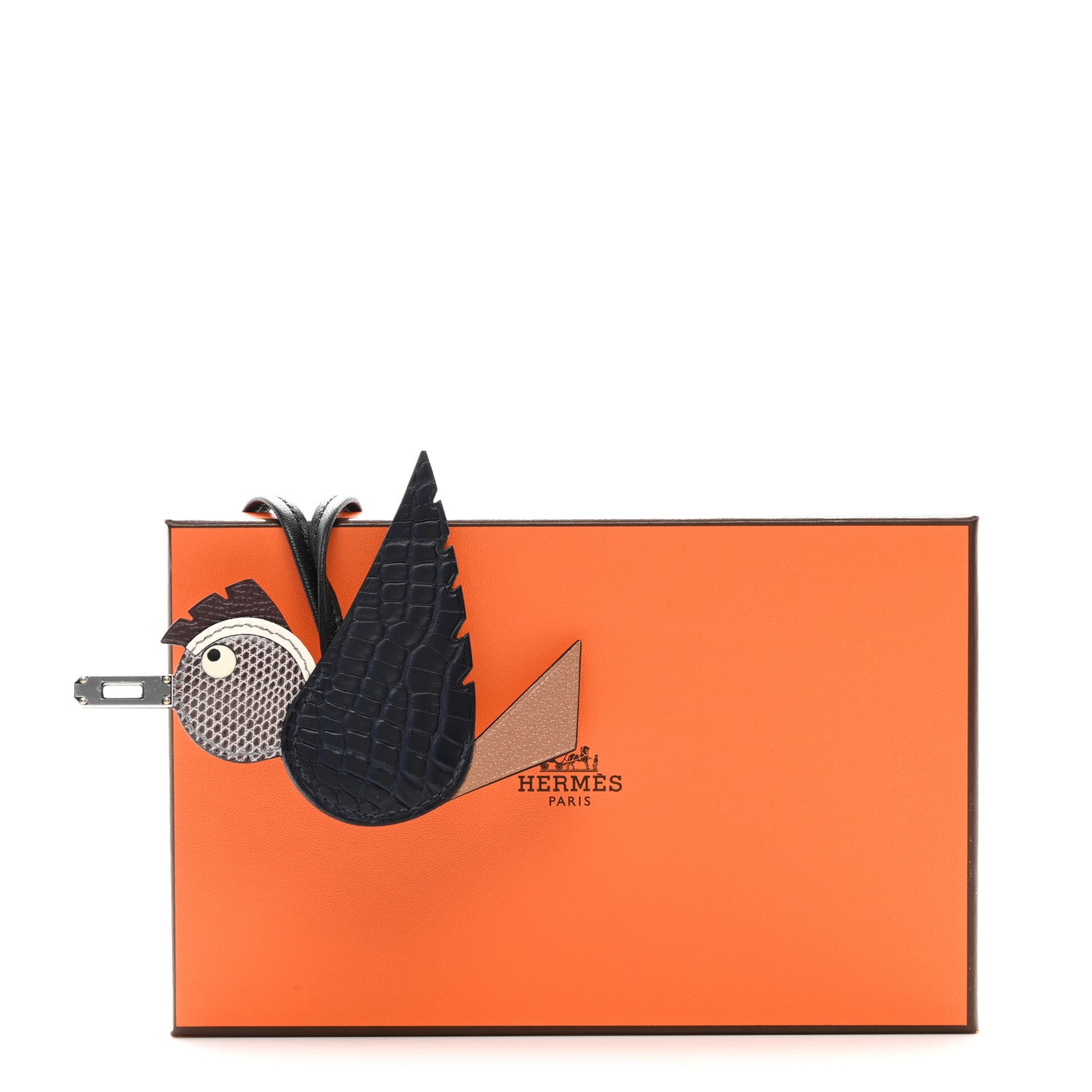 Hermes Epsom Swift Alligator Lizard Birdy Bag Charm Bleu Marine Chai Chocolate Black 5 of 5
