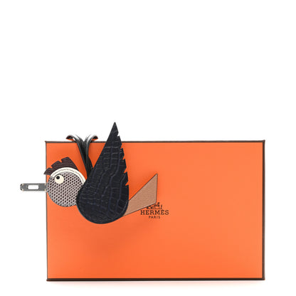 Hermes Epsom Swift Alligator Lizard Birdy Bag Charm Bleu Marine Chai Chocolate Black 5 of 5