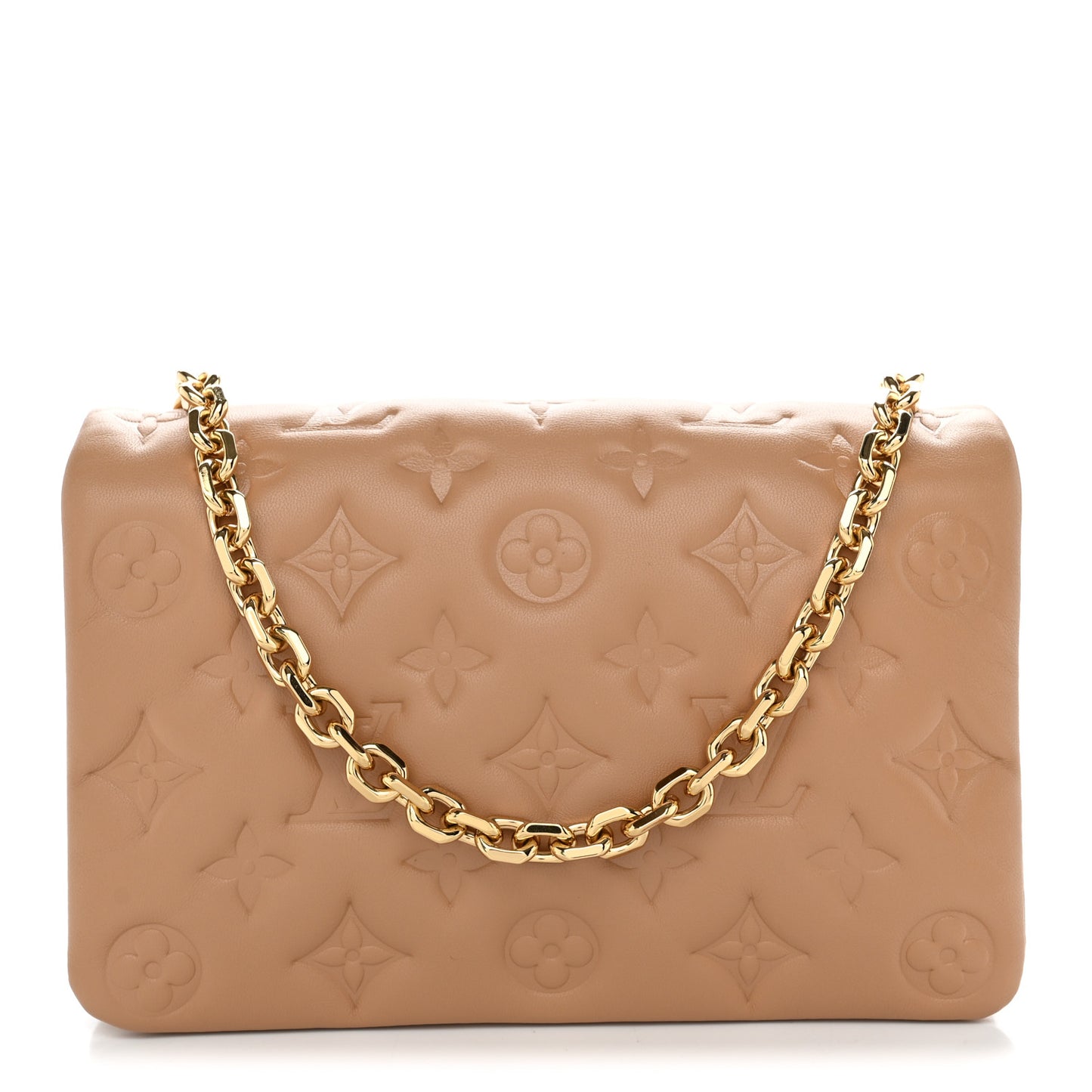 Lambskin Embossed Monogram Pochette Coussin Camel
