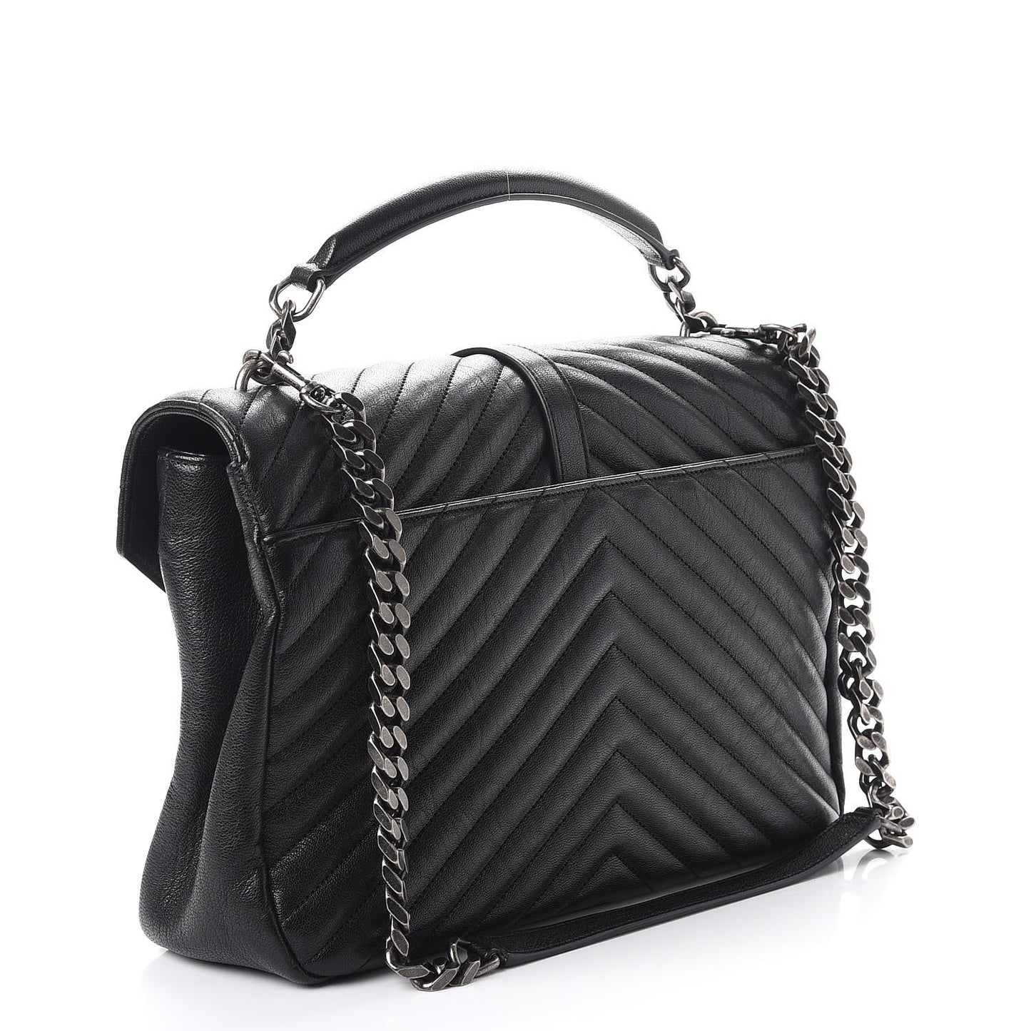 Sheepskin Matelasse Chevron Monogram Large College Satchel Black