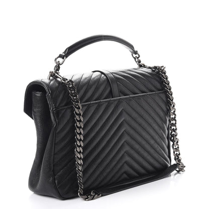 Saint Laurent Sheepskin Matelasse Chevron Monogram Large College Satchel Black 3 of 9