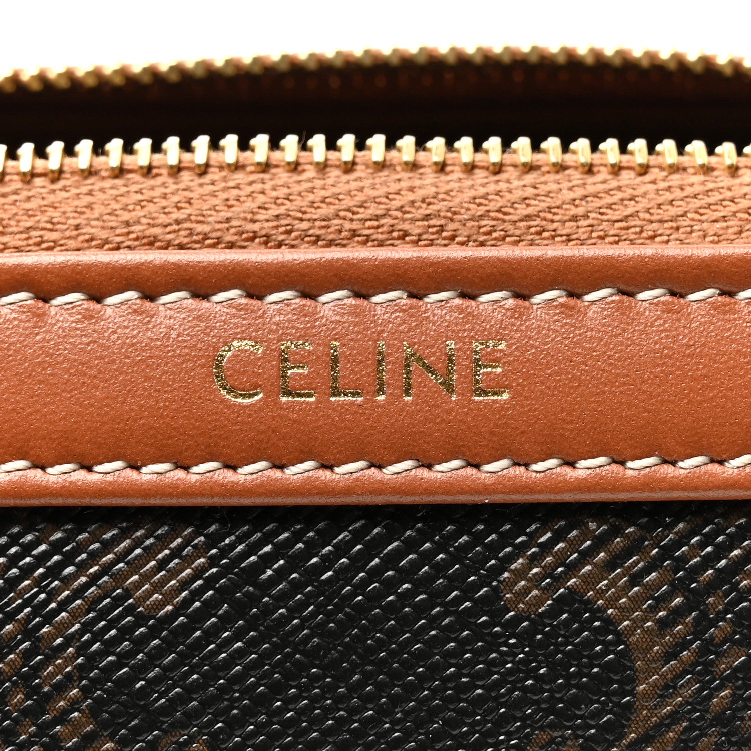 Celine Triomphe Canvas Calfskin Small Cosmetic Pouch Tan 6 of 9